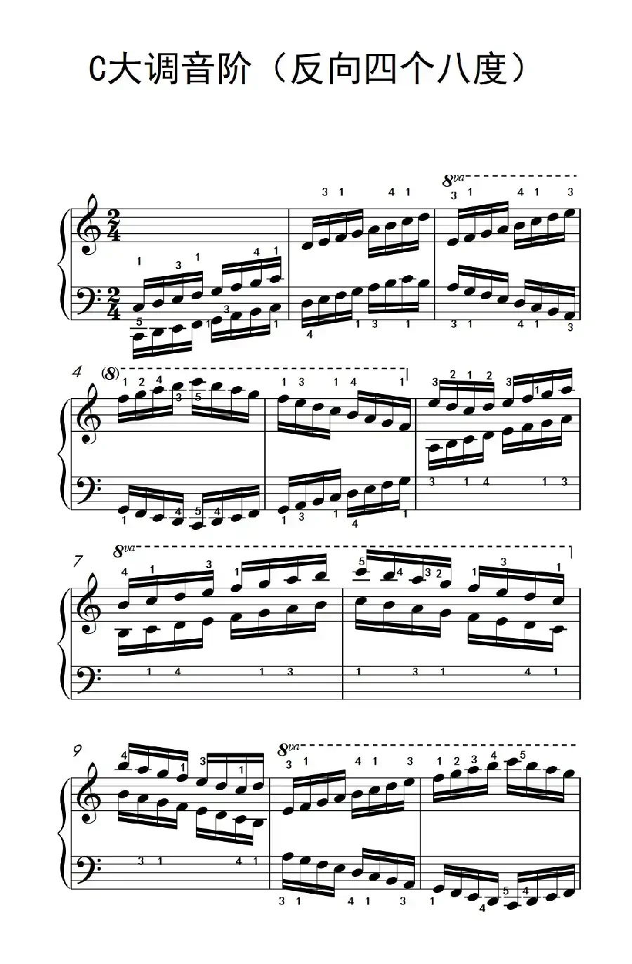 C大调音阶(反向四个八度)(儿童钢琴练习曲)