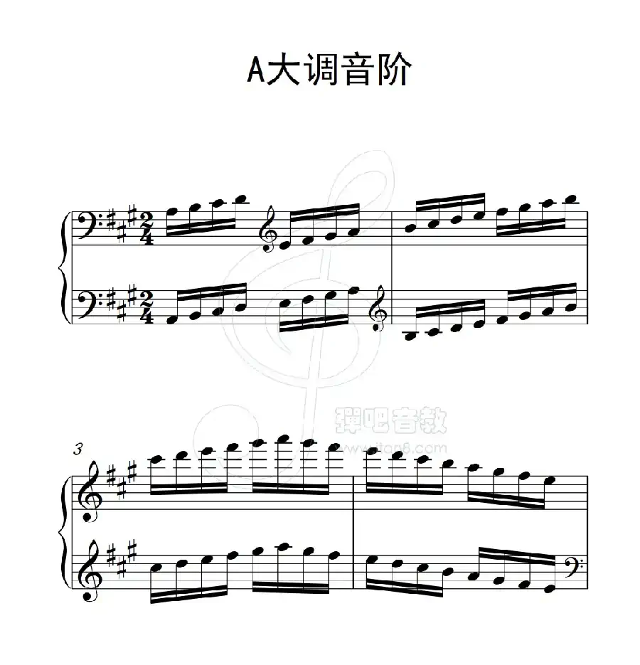 第三级 A大调音阶（中国音乐学院钢琴考级作品1~6级）
