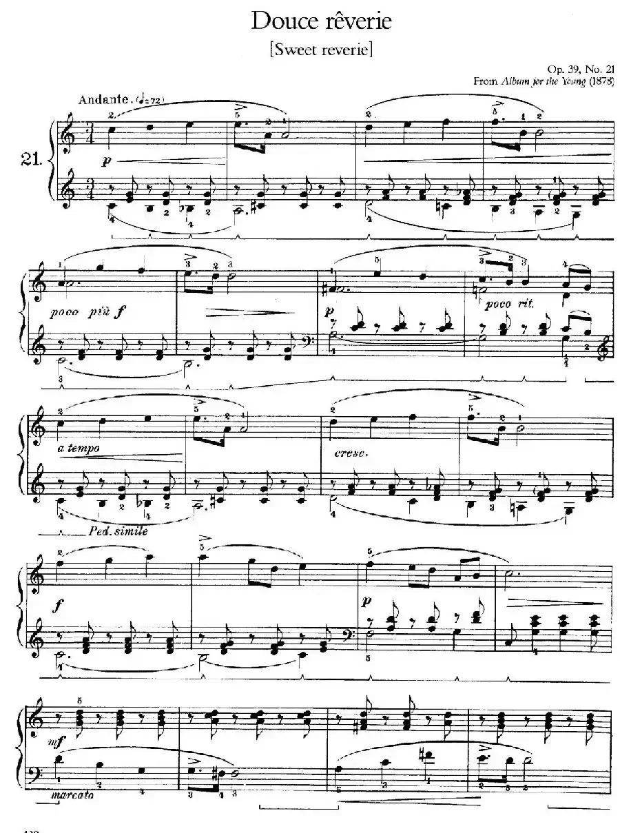 Album for the Young Op.39（儿童钢琴曲集）（21. 甜蜜的梦 Sweet Reverie）