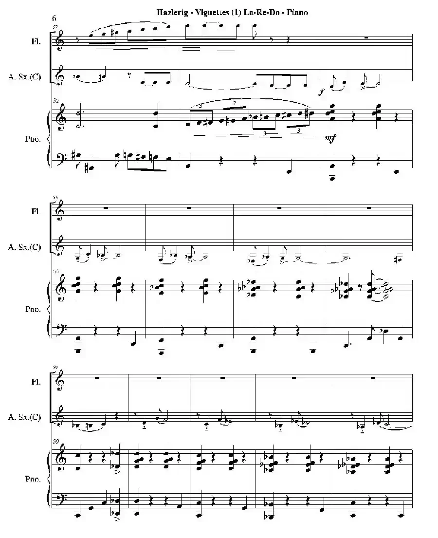 Three jazz vignettes(第一乐章)(三重奏钢琴分谱)