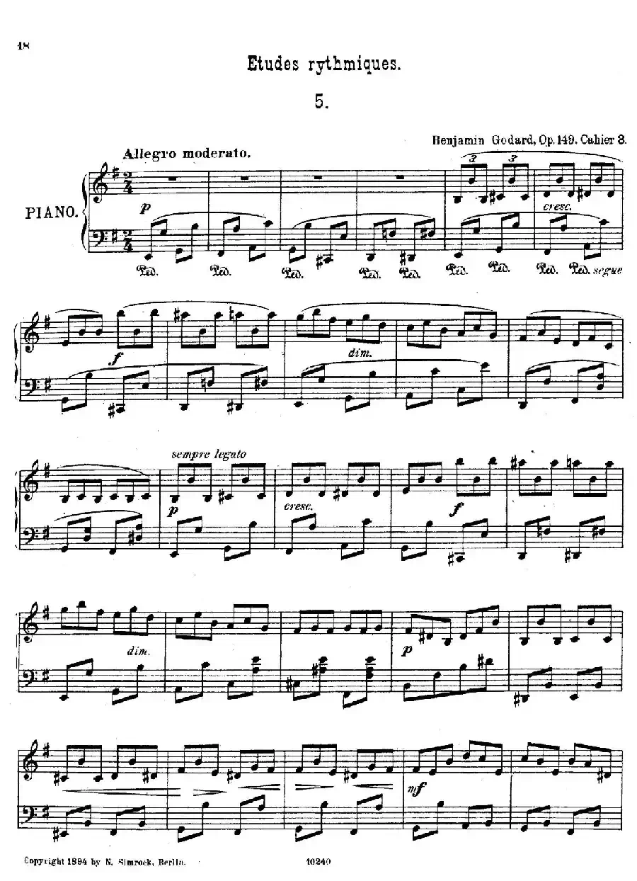 Etudes Rythmiques Op.149（节奏练习曲集）（5）