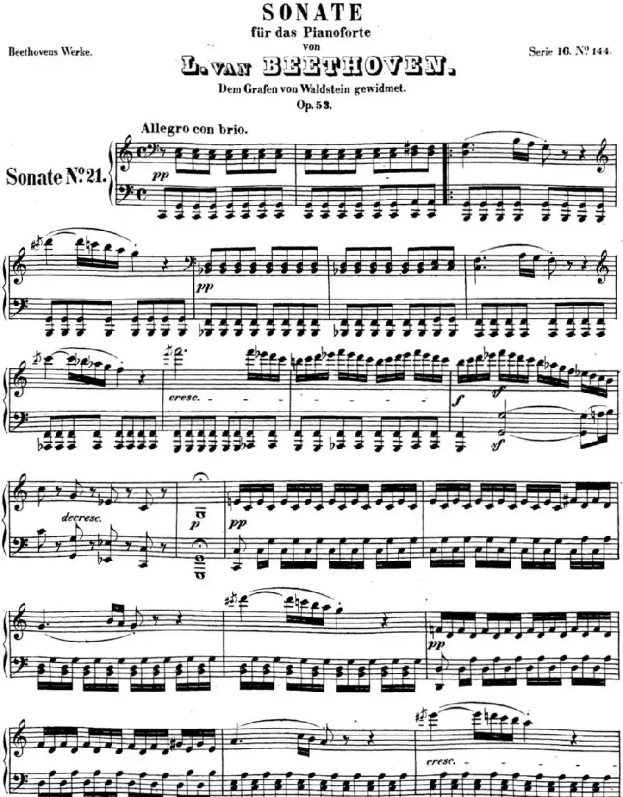 贝多芬钢琴奏鸣曲21 黎明(华尔斯坦) C大调 Op.53 C major