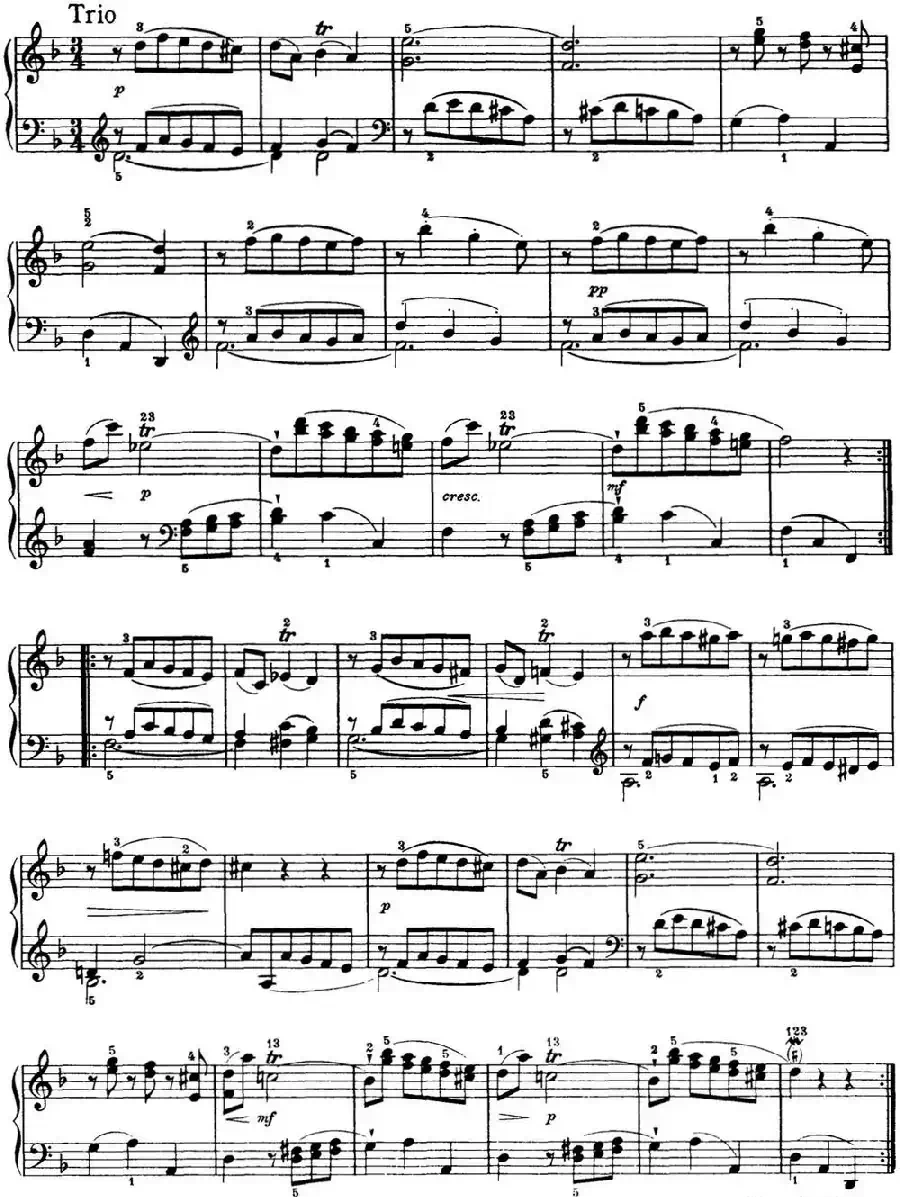 海顿 钢琴奏鸣曲 Hob XVI 14 Partita D major