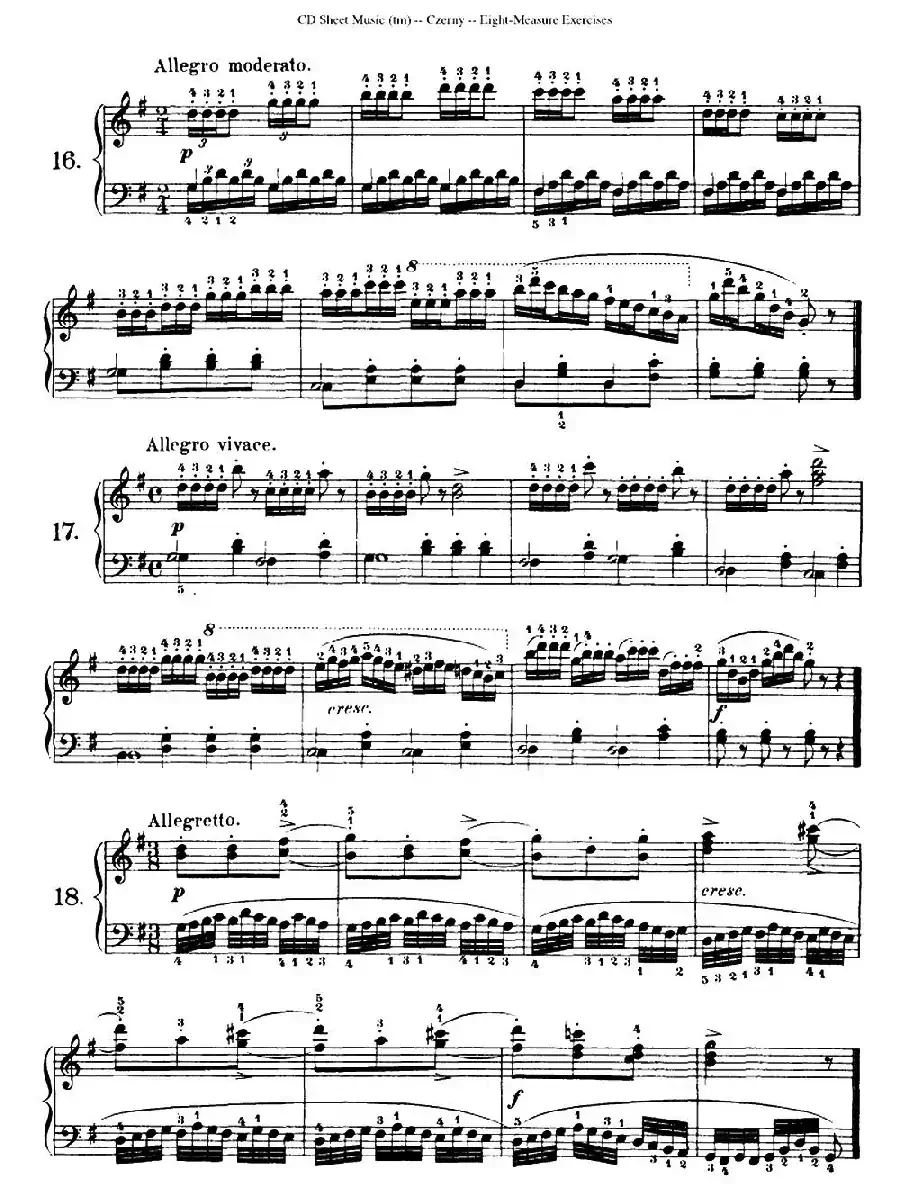 160 Eight- Measure Exercises.Op.821（车尔尼160首钢琴八小节练习曲（1——18））