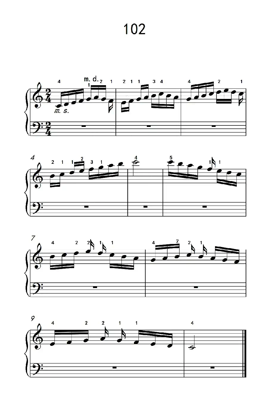两手交替或交错弹奏的练习 102(儿童钢琴手指练习 2)