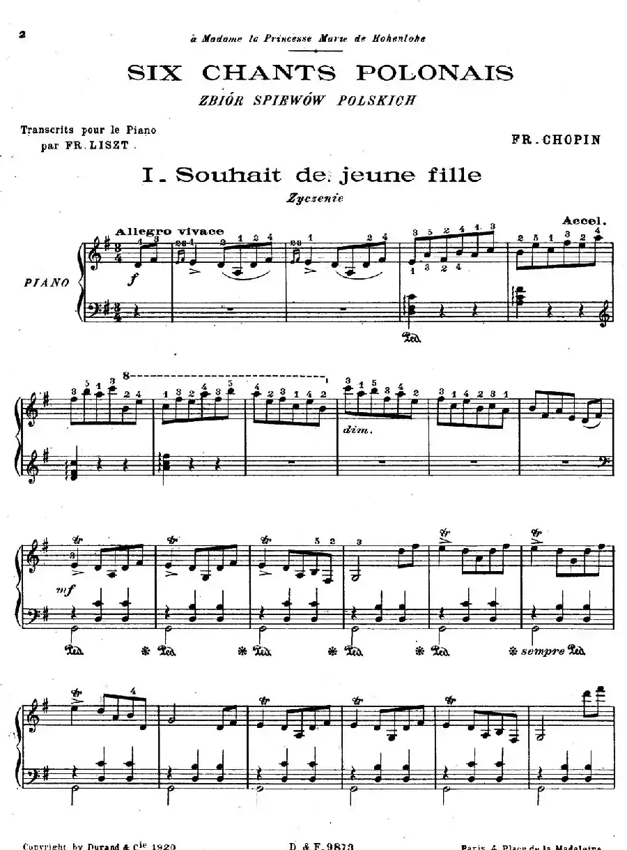 6 Chants Polonais S.480（6首波兰歌曲·Ⅰ）