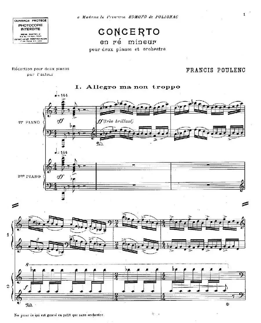 Concerto for 2 Pianos in d Minor（d小调双钢琴协奏曲· 第一乐章）