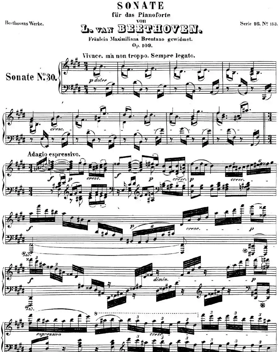 贝多芬钢琴奏鸣曲30 E大调 Op.109 E major