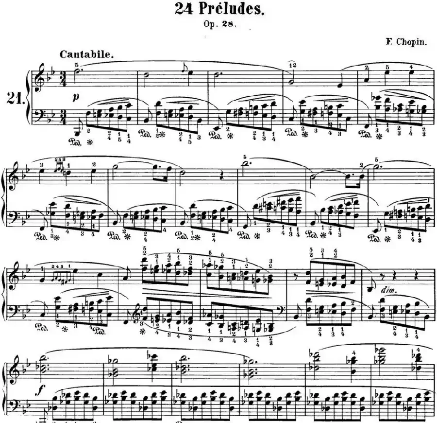 肖邦 24首钢琴前奏曲 Op.28 No.21 降B大调