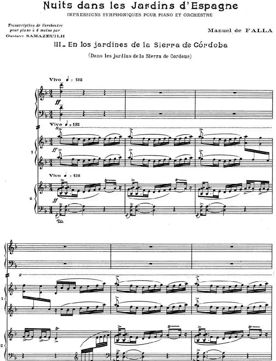 Nights in the Gardens of Spain 西班牙花园之夜 双钢琴版（Ⅲ-En los jardines de la Sierra de Cordoba）