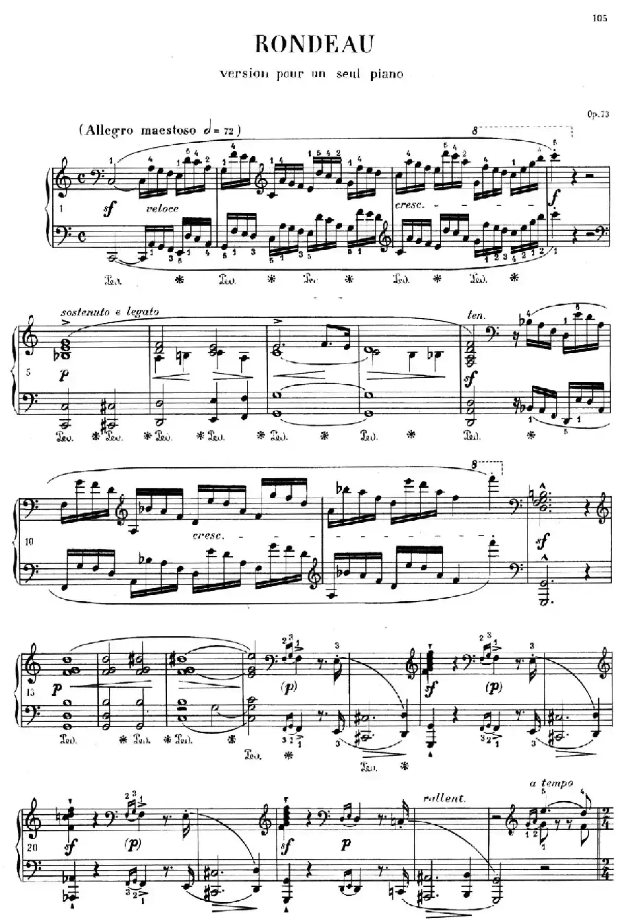 RONDEAU Op.73 （C大调双钢琴回旋曲·独奏版）