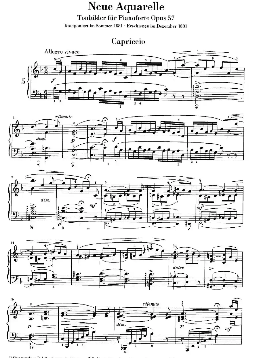 Neue Aquarelle Op.57（新水彩画· 5. 随想曲）
