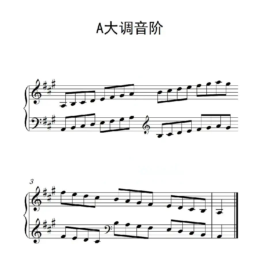 第二级 A大调音阶(中国音乐学院钢琴考级作品1~6级)