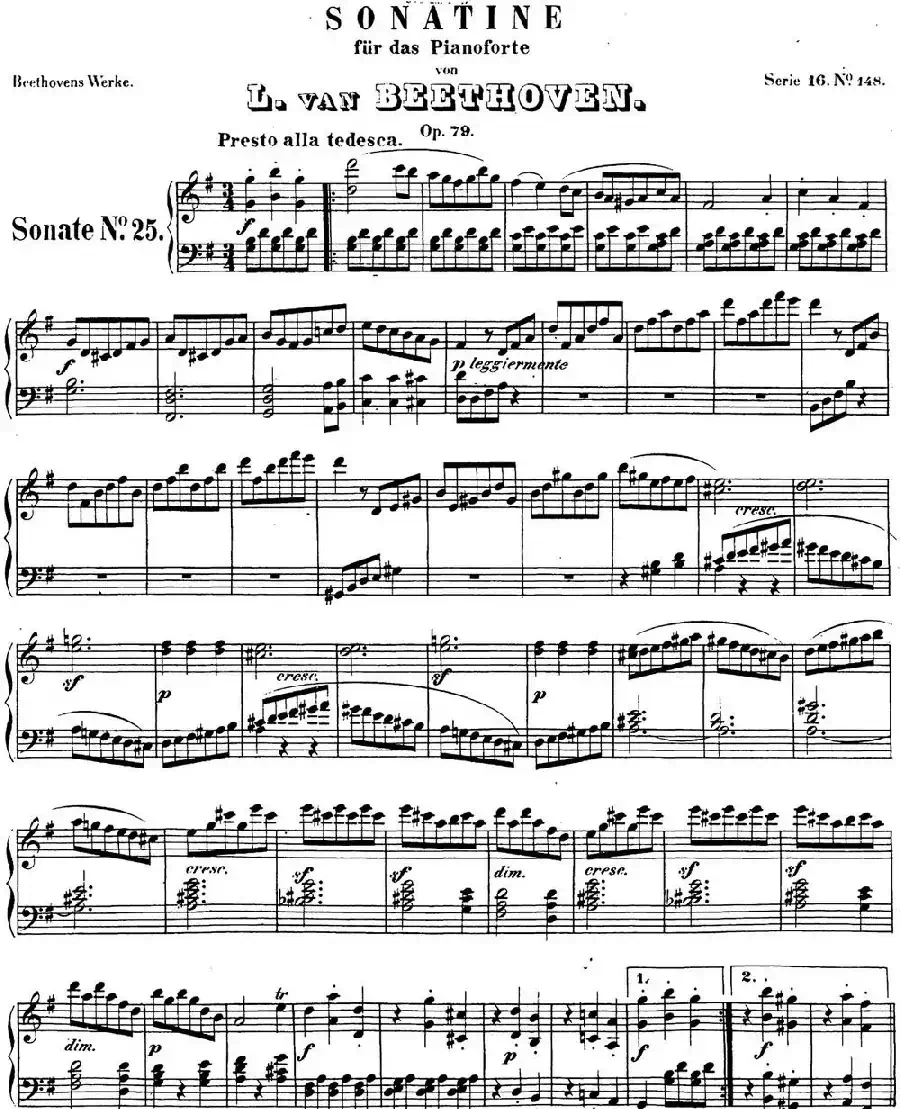 贝多芬钢琴奏鸣曲25 杜鹃 G大调 Op.79 G major