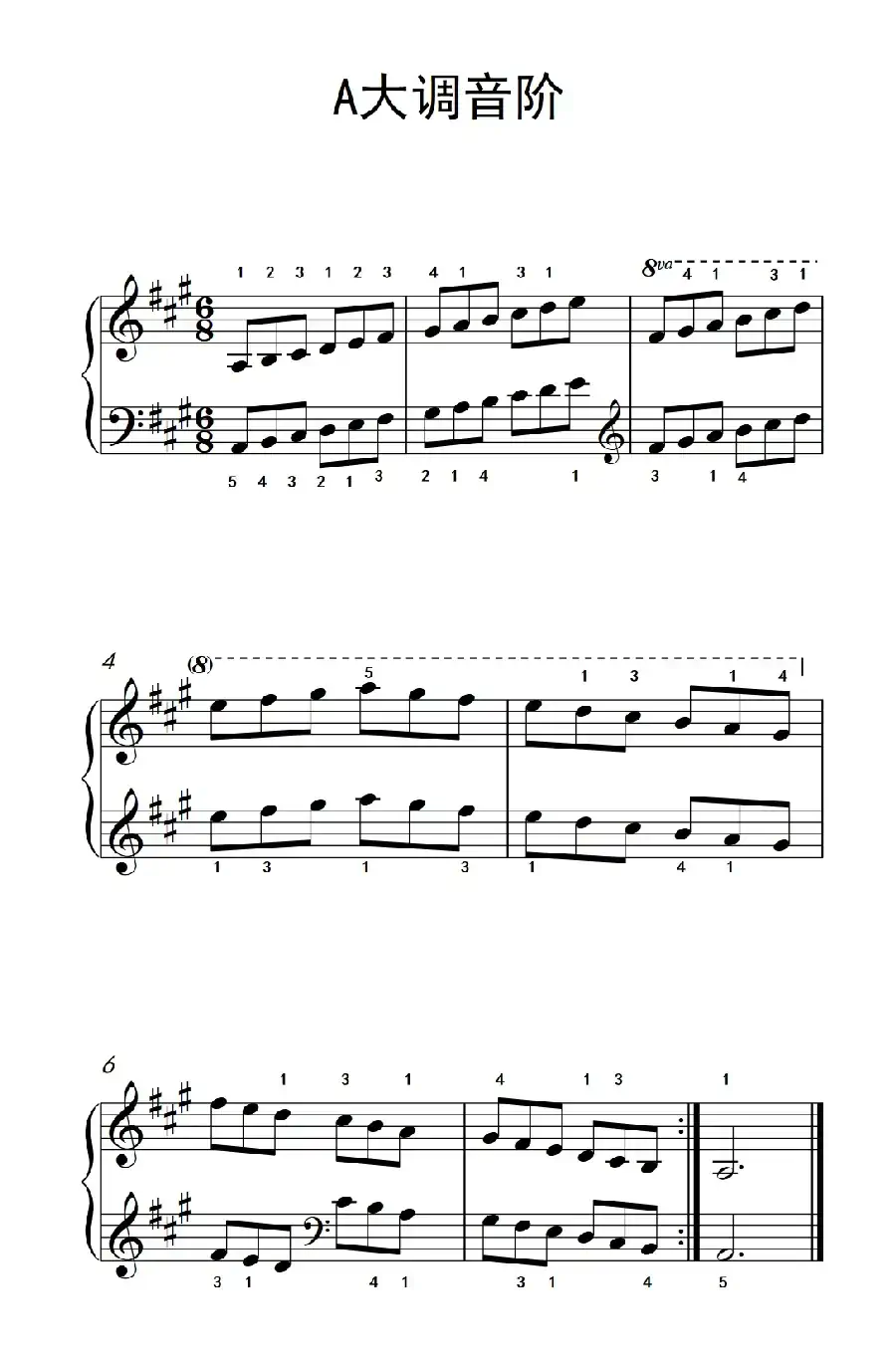第三级 4.A大调音阶(中央音乐学院 钢琴(业余)考级教程 1-3级)