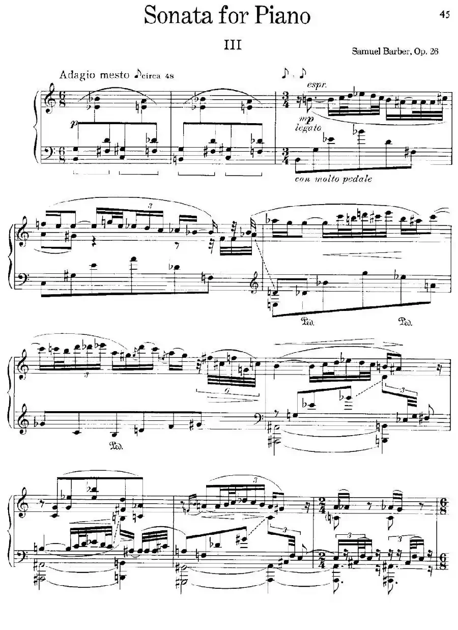 塞缪尔·巴伯 - 降e小调钢琴奏鸣曲 op.26 v.3