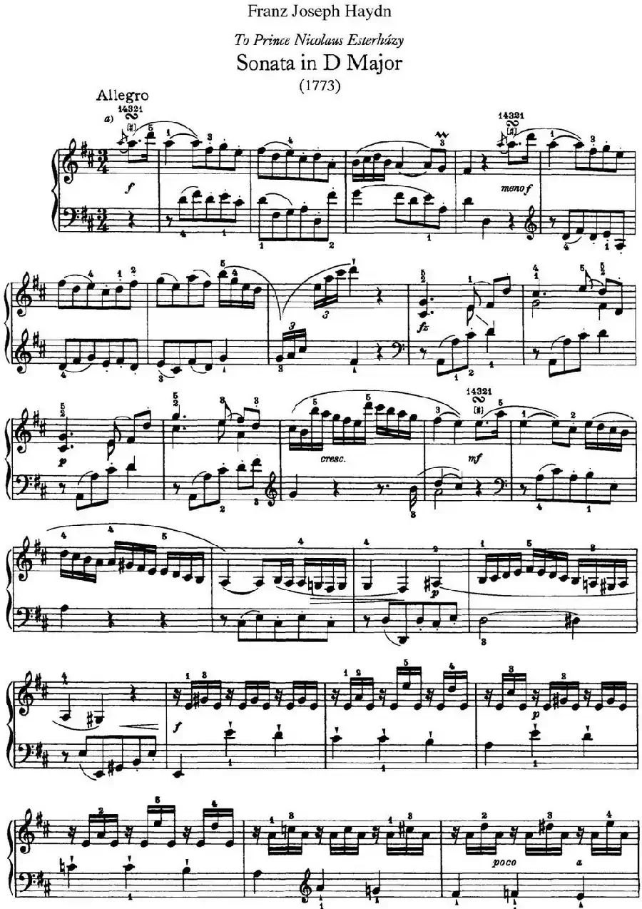 海顿 钢琴奏鸣曲 Hob XVI 24 in D major