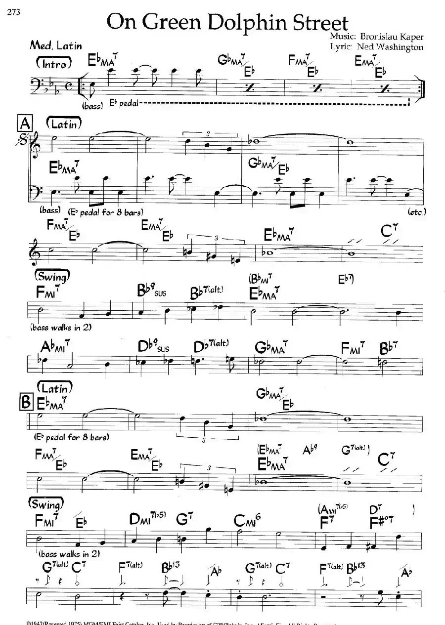 On Green Dolphin Street（爵士钢琴曲）