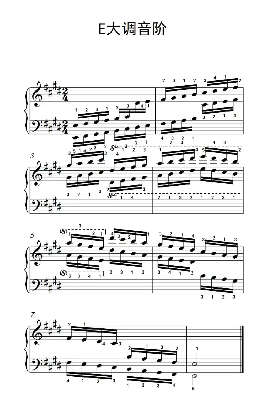 第四级 9.E大调音阶(中央音乐学院 钢琴(业余)考级教程 4-6级)