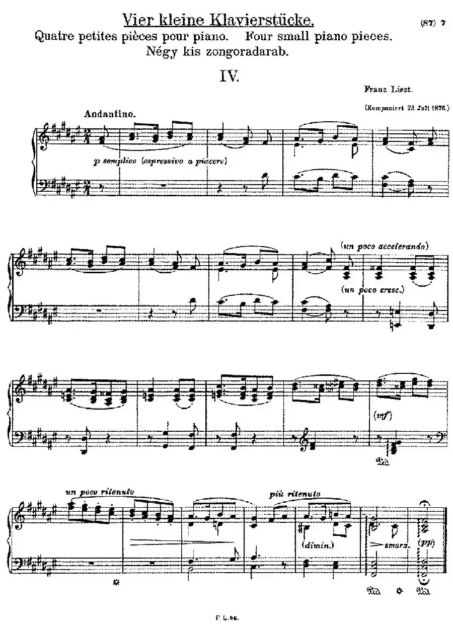 5 Klavierstücke S.192（5首钢琴小品·Ⅳ）