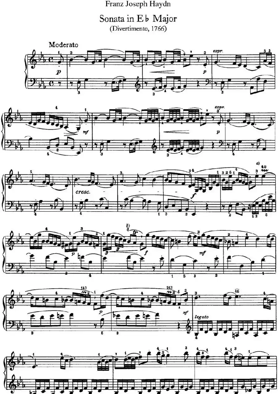 海顿 钢琴奏鸣曲 Hob XVI 45 Divertimento Eb major
