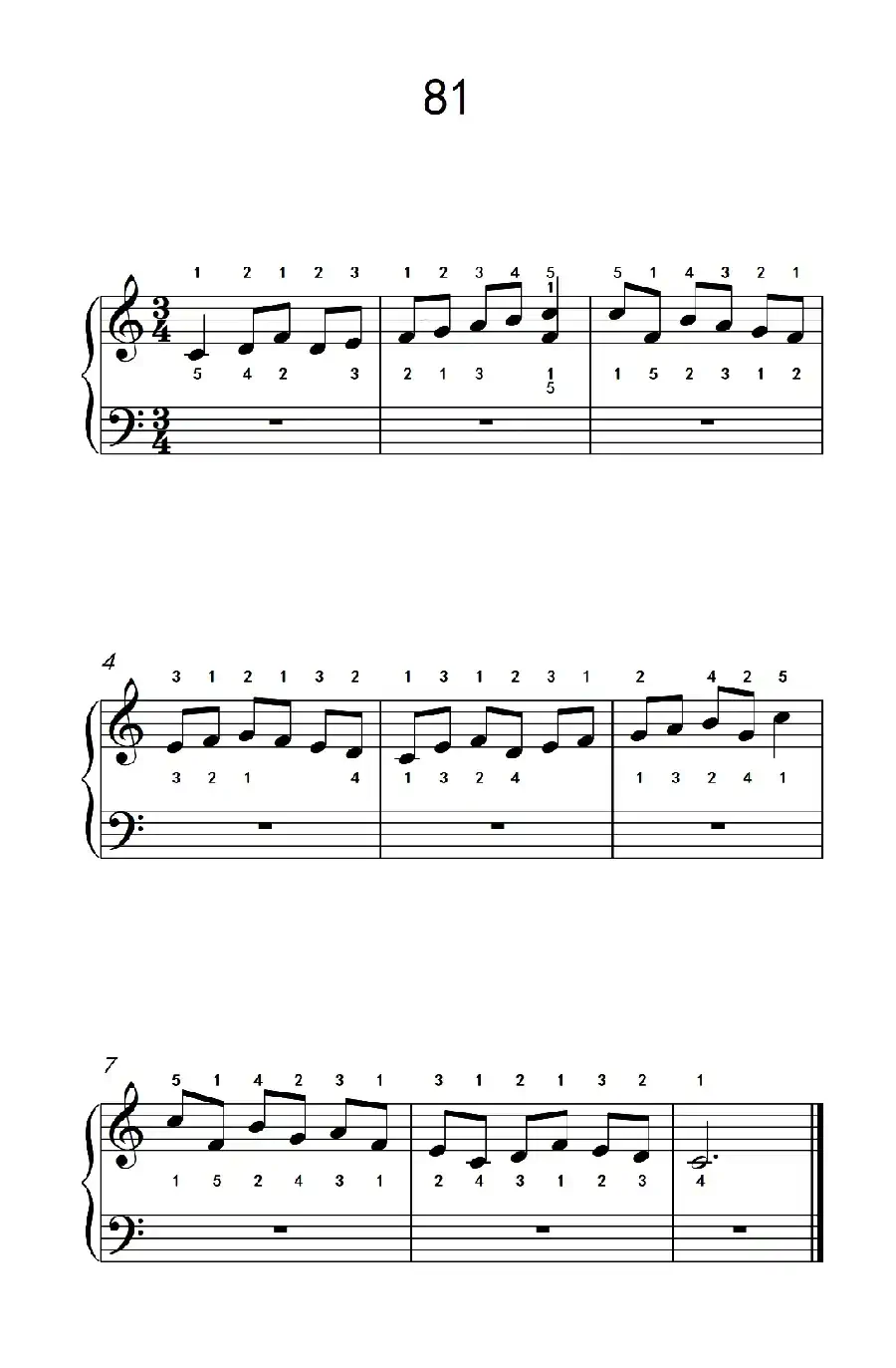 使大指灵活转动的单手练习 81(儿童钢琴手指练习 2)
