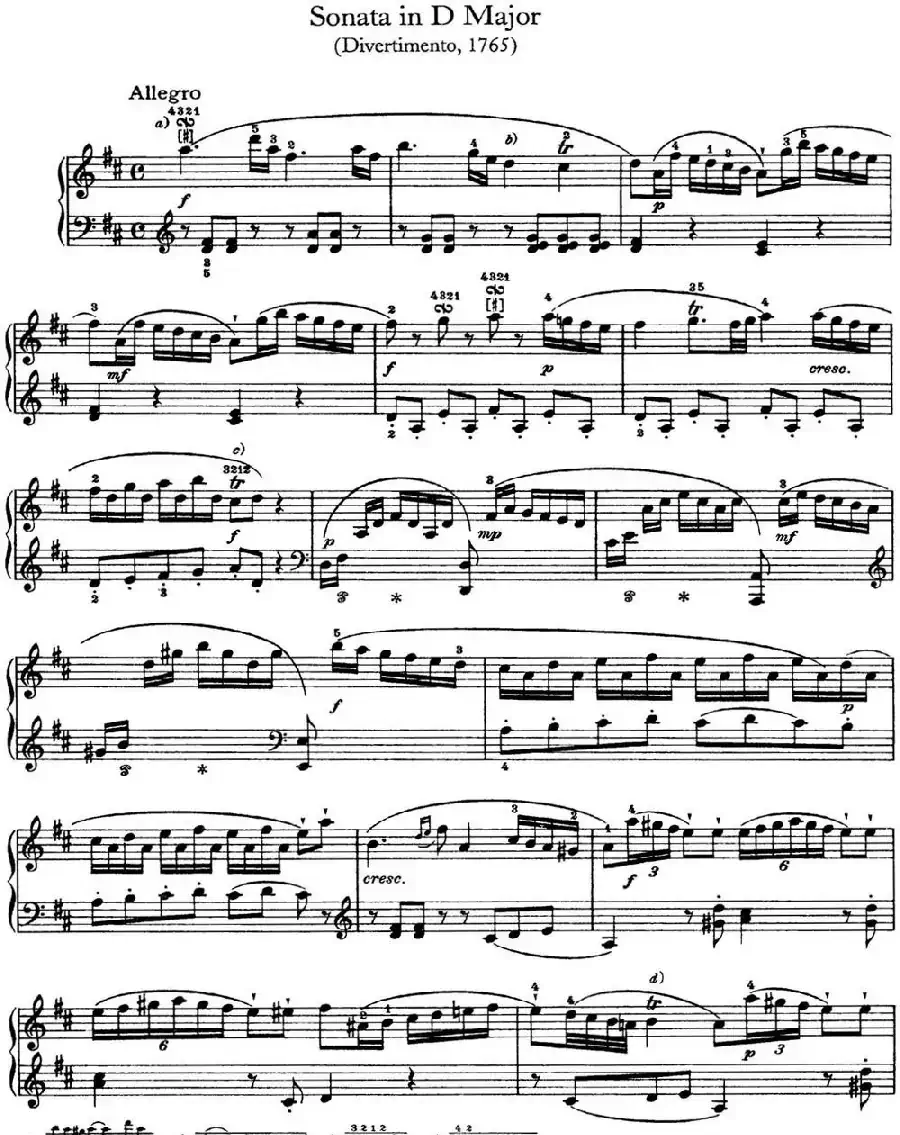 海顿 钢琴奏鸣曲 Hob XVI 4 Divertimento D major