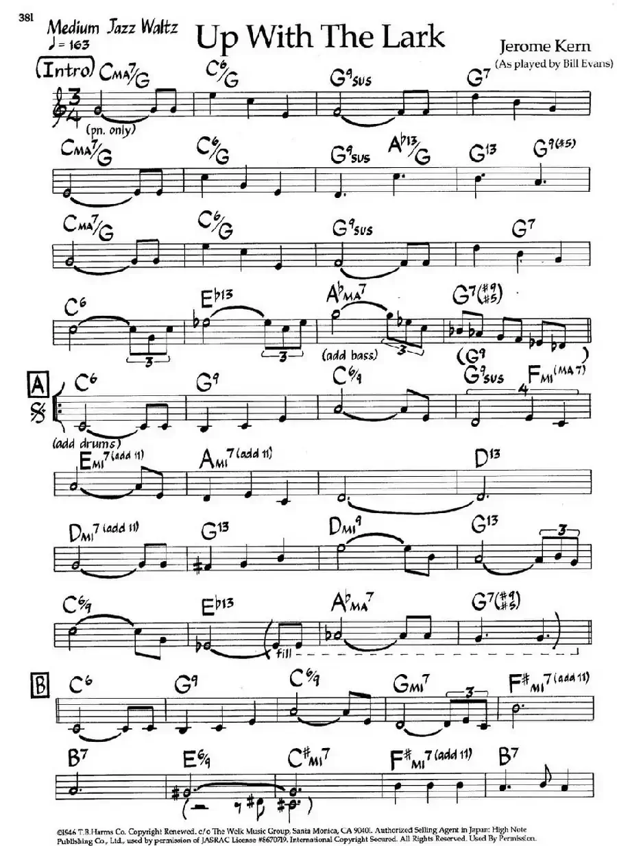 Up With The Lark（爵士钢琴曲）