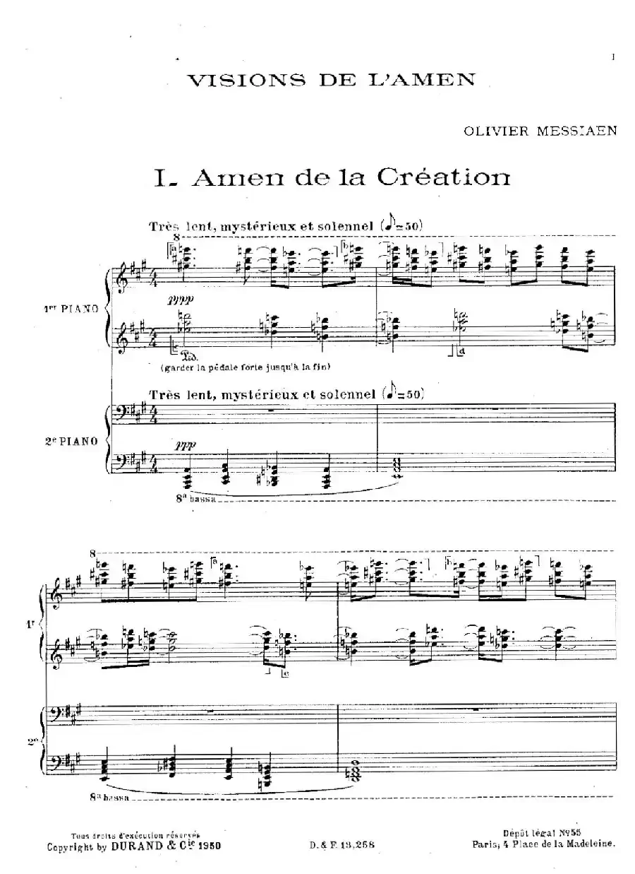 Visions de l'Amen（阿门的幻想·双钢琴·Ⅰ）