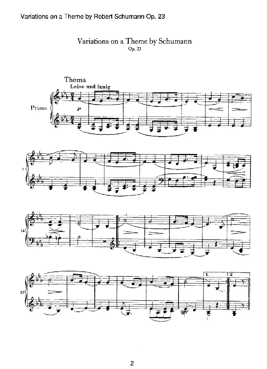 ​Variations on a Theme by Robert Schumann Op.23（舒曼主题变奏曲）（四手联弹）