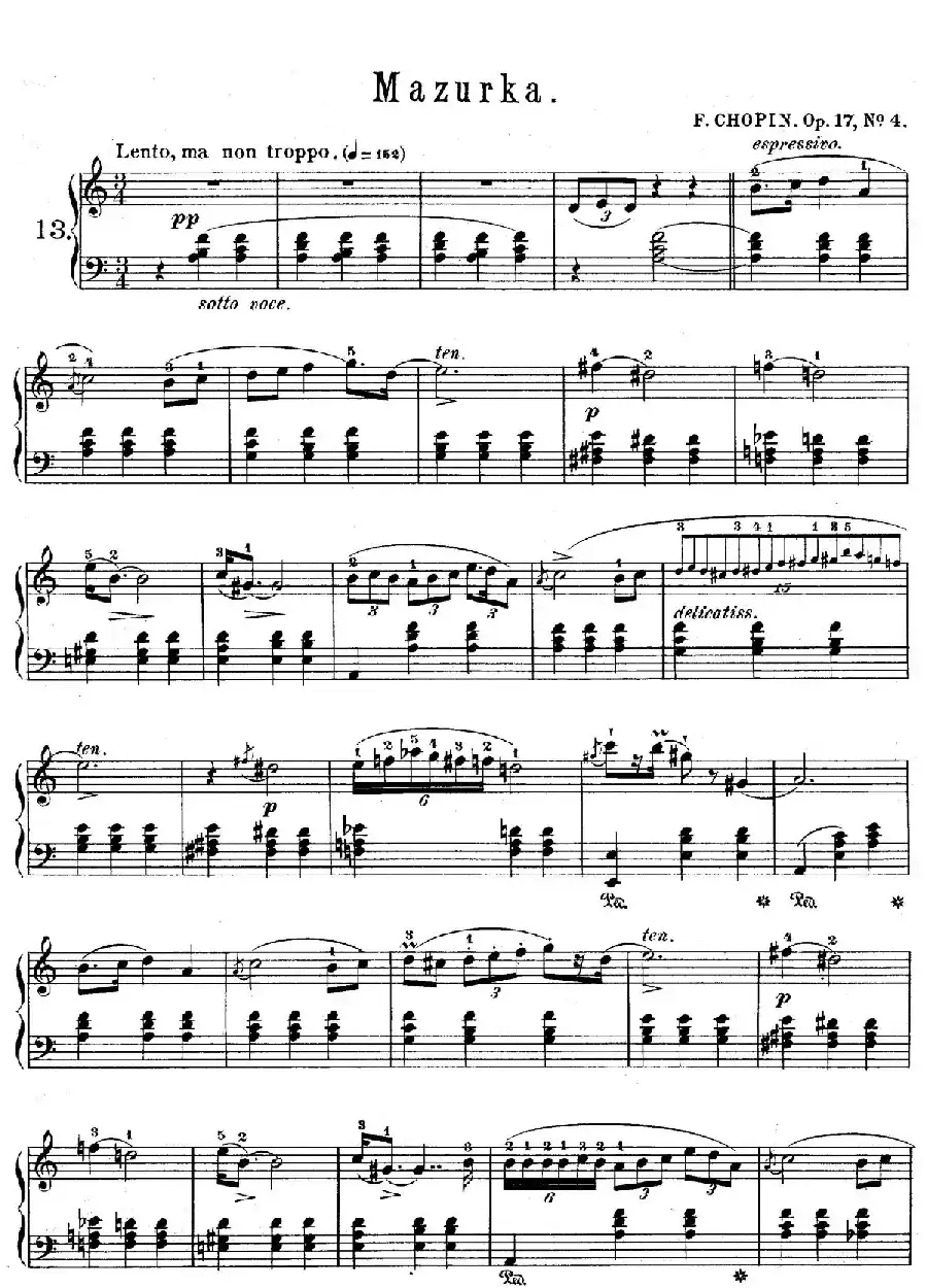 Quatre Mazurkas Op.17（4首玛祖卡舞曲·4）
