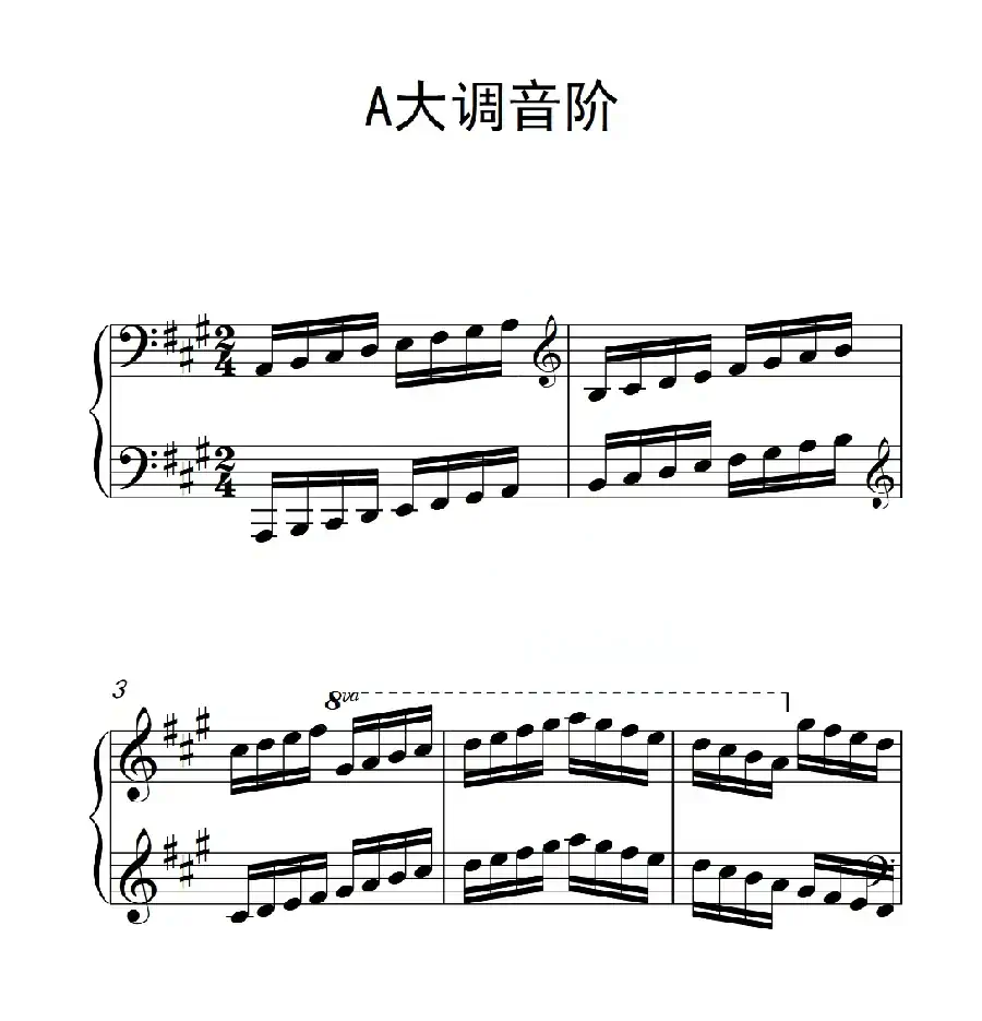 第四级 A大调音阶(中国音乐学院钢琴考级作品1~6级)