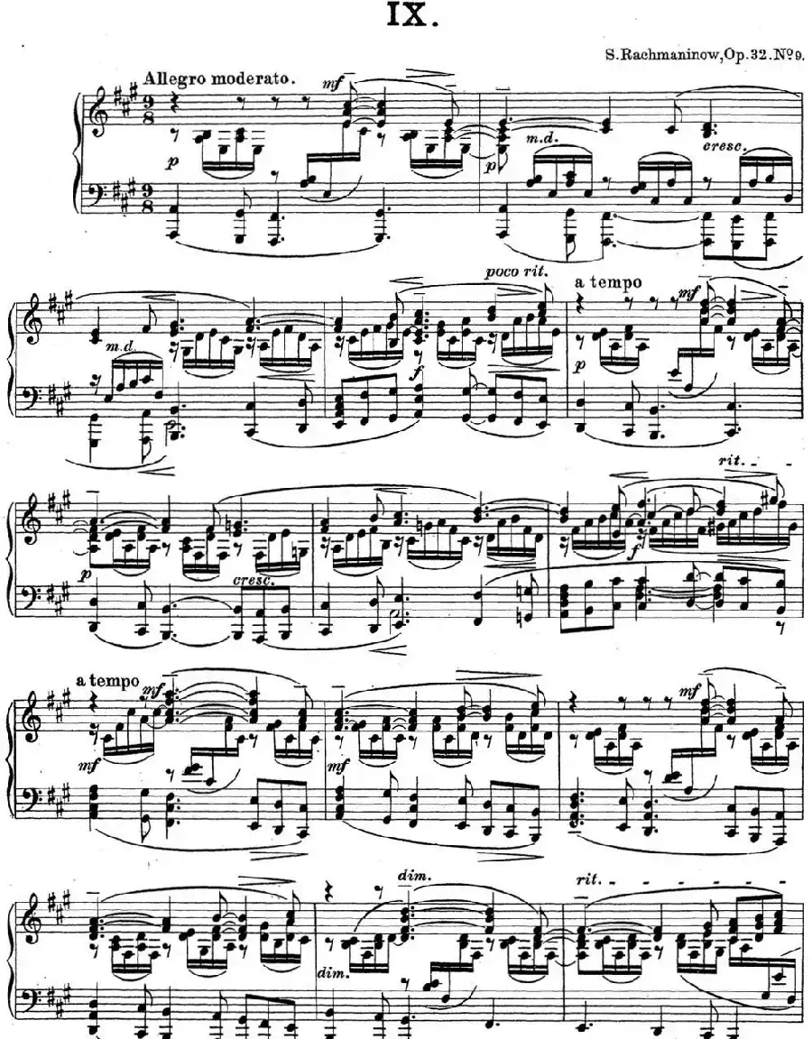 拉赫玛尼诺夫 钢琴前奏曲20 A大调 Op.32 No.9