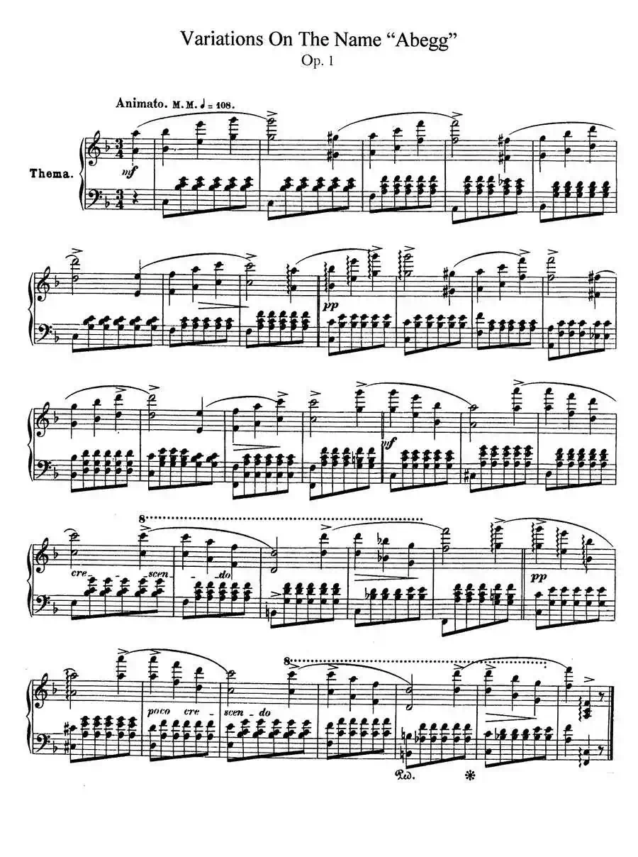 Abegg Variations Op.1（阿贝格变奏曲）