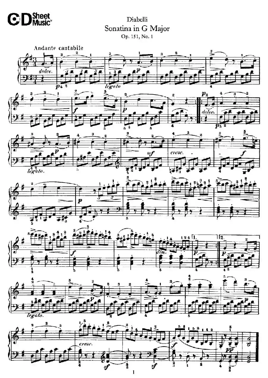 4 Piano Sonatinas（4首钢琴小奏鸣曲）（Op.151 No.1）