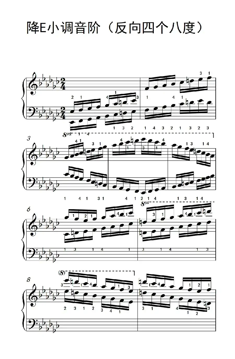 降E小调音阶（反向四个八度）（孩子们的钢琴音阶、和弦与琶音 2）