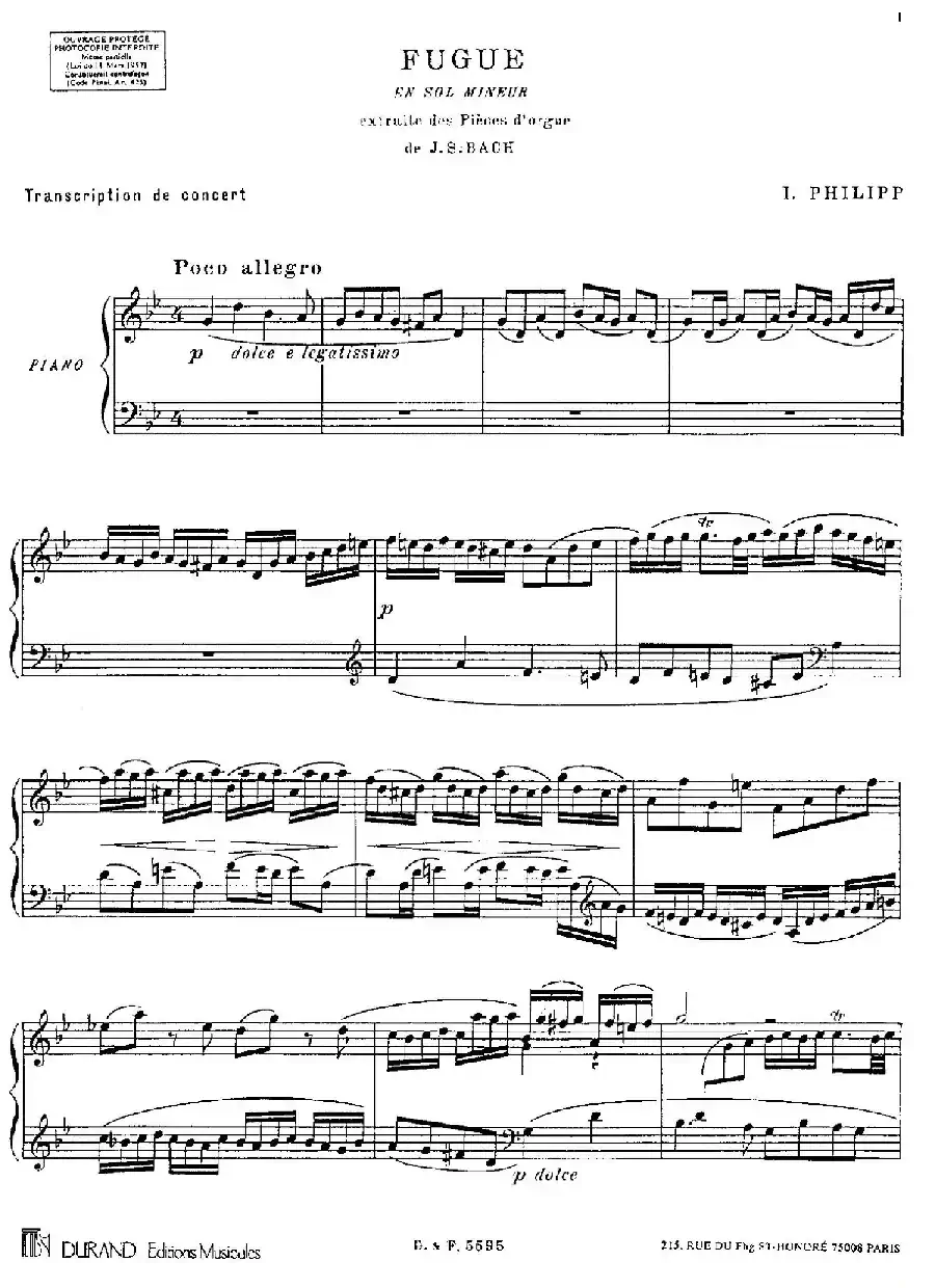 Fugue in g Minor BWV 578（g小调赋格·菲利普改编钢琴独奏版）