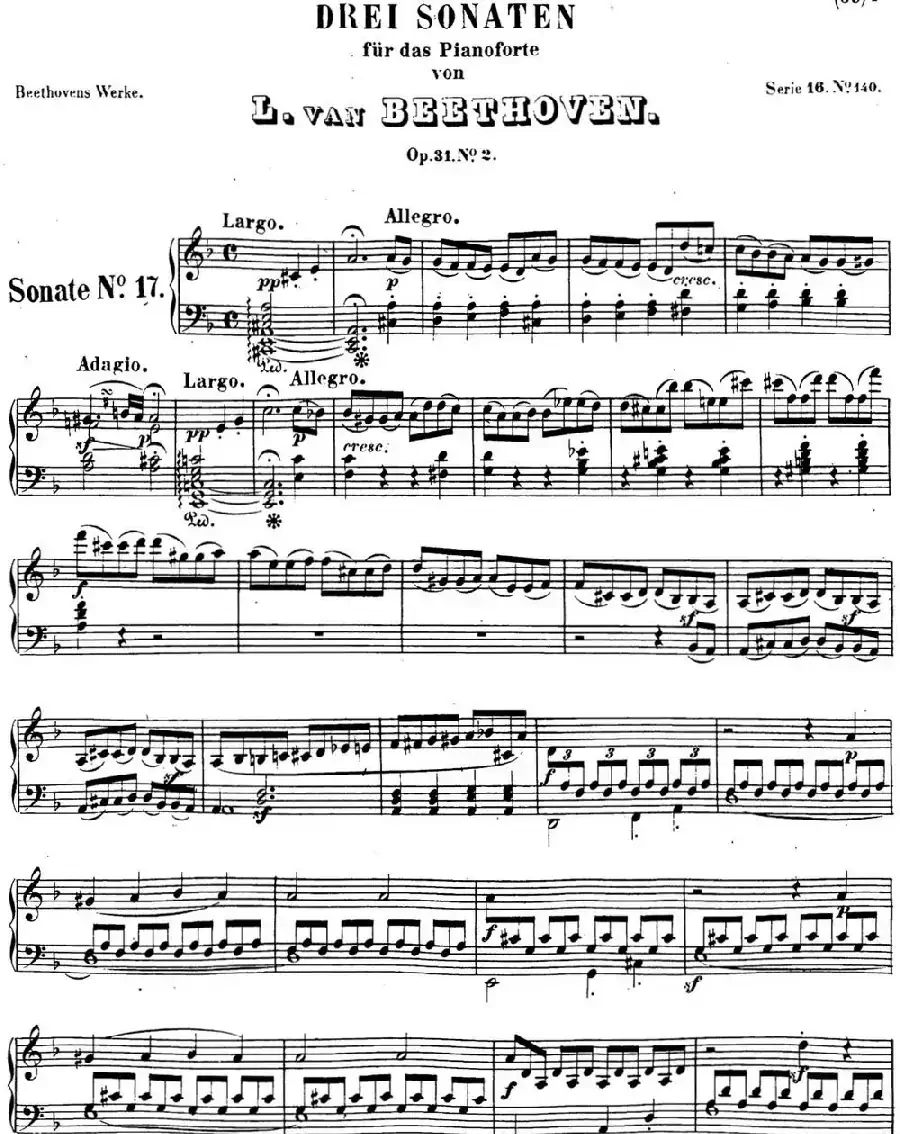 贝多芬钢琴奏鸣曲17 暴风雨 d小调 Op.31 No.2 D minor