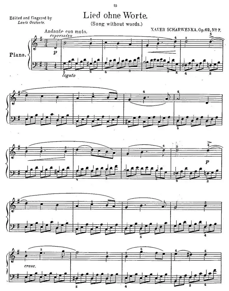 Album f the Young Op·62（7· 无词歌 Song Without Wds，G大调）