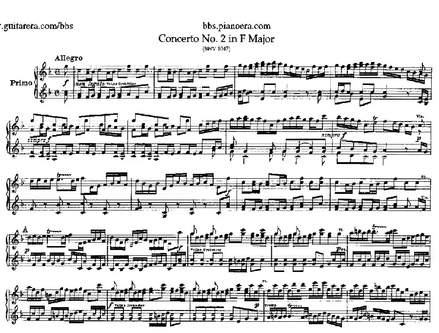 Brandenburg Concerto No.2 in F Major BWV.1047（F大调第二勃兰登堡协奏曲·四手联弹版）