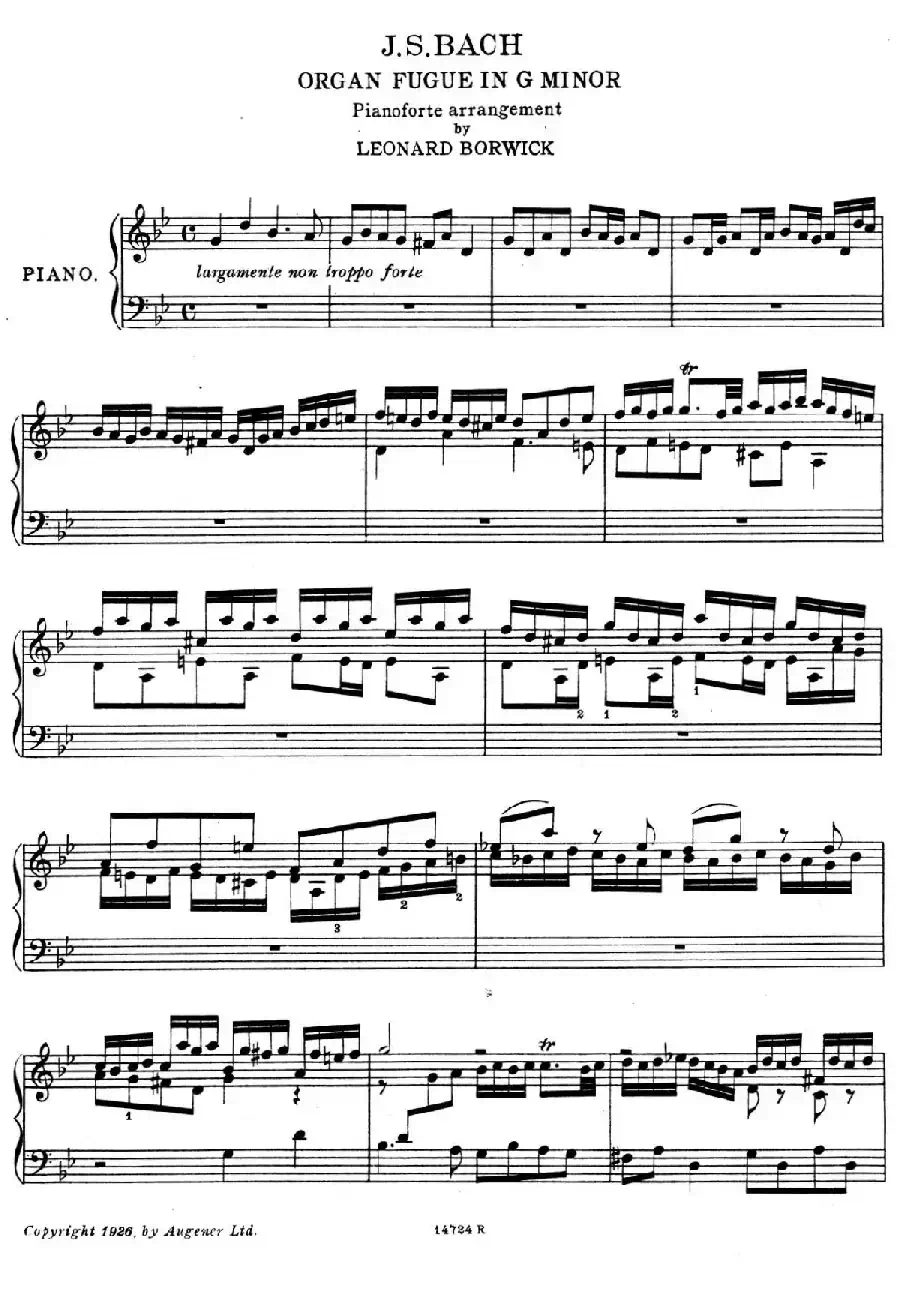 Fugue in g Minor BWV 578（g小调赋格·Borwick改编钢琴独奏版）