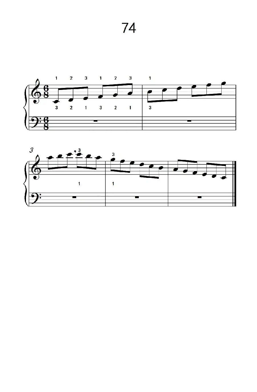 使大指灵活转动的单手练习 74(儿童钢琴手指练习 2)