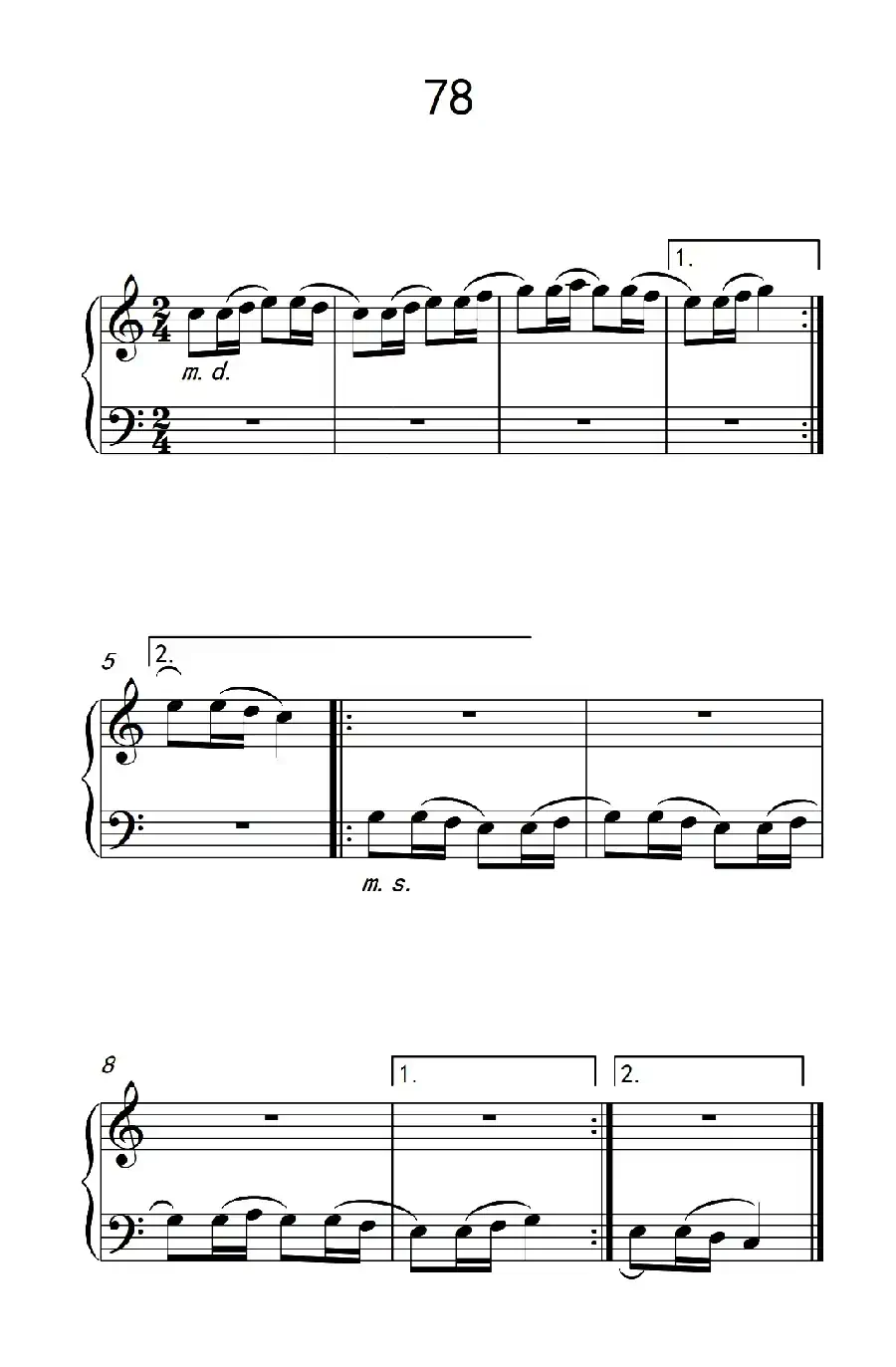 使大指灵活转动的单手练习 78(儿童钢琴手指练习 2)