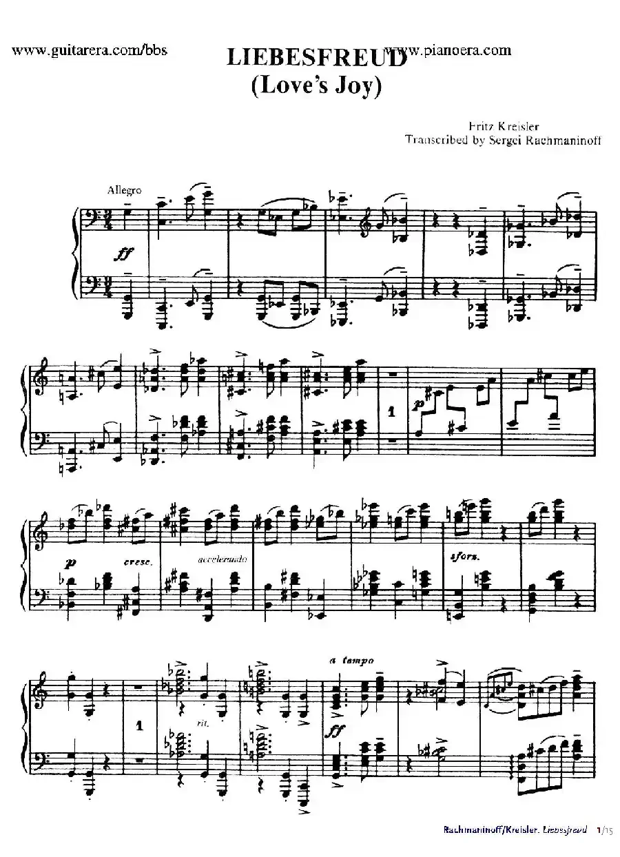 Liebesfreud（爱的喜悦）（钢琴独奏版）