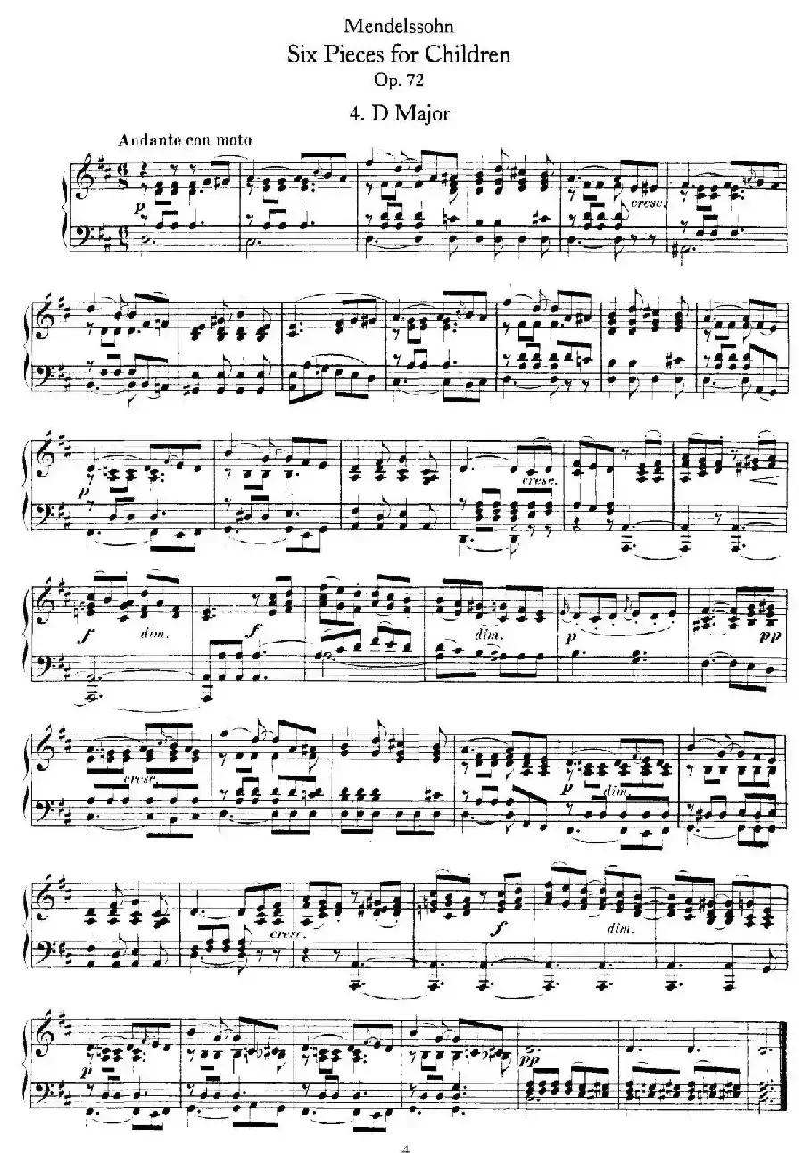 6 Pieces for Children Op.72（6首儿童钢琴曲4.D大调）