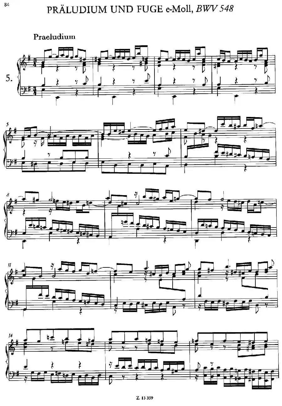 Prelude and Fugue in e Minor BWV 548（e小调前奏曲与赋格）