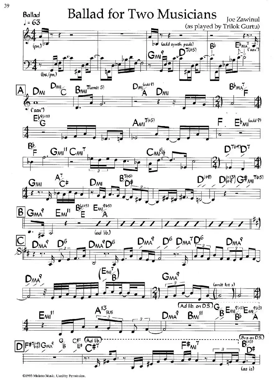 Ballad for Two Musicians（爵士钢琴曲）