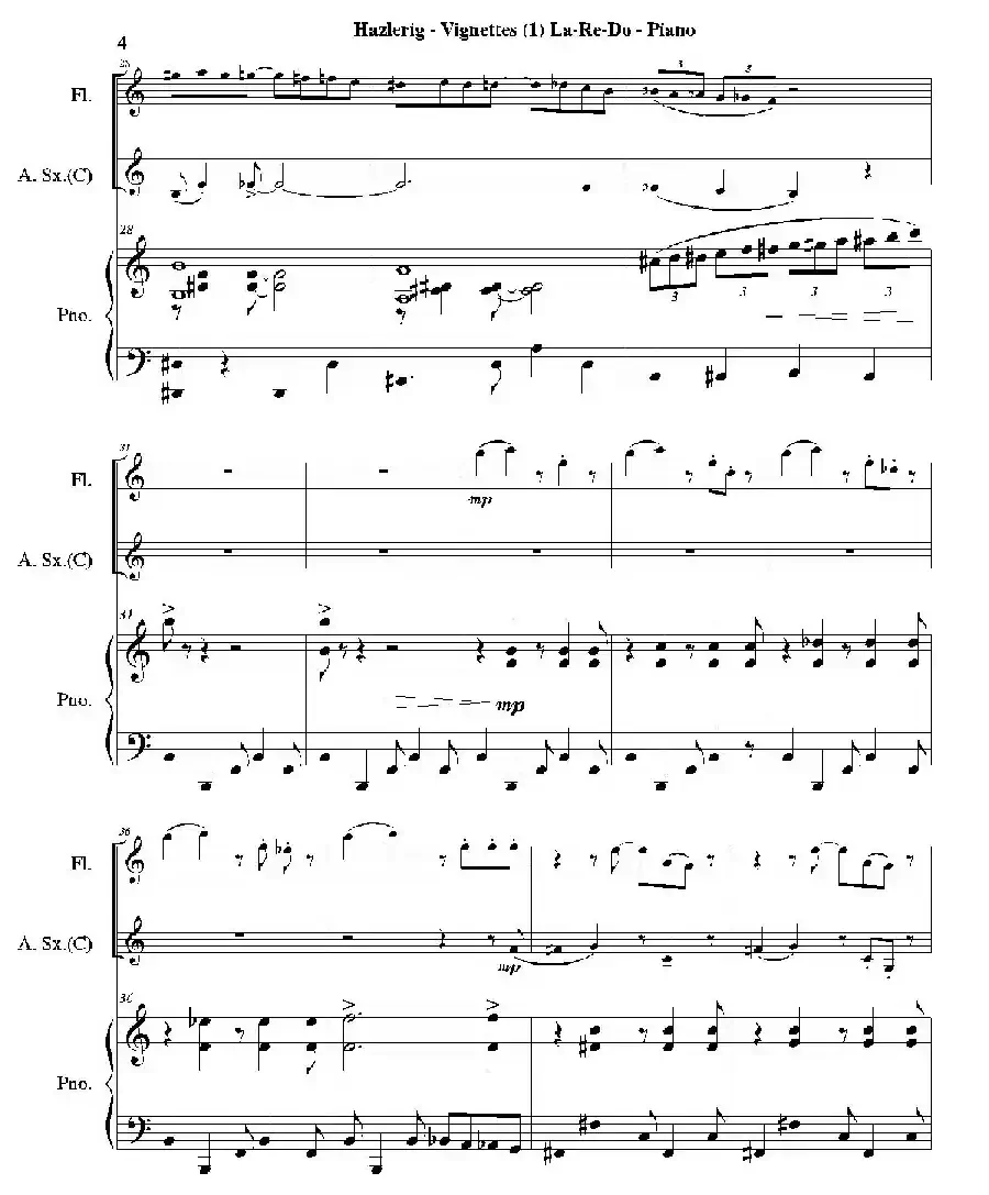 Three jazz vignettes(第一乐章)(三重奏钢琴分谱)