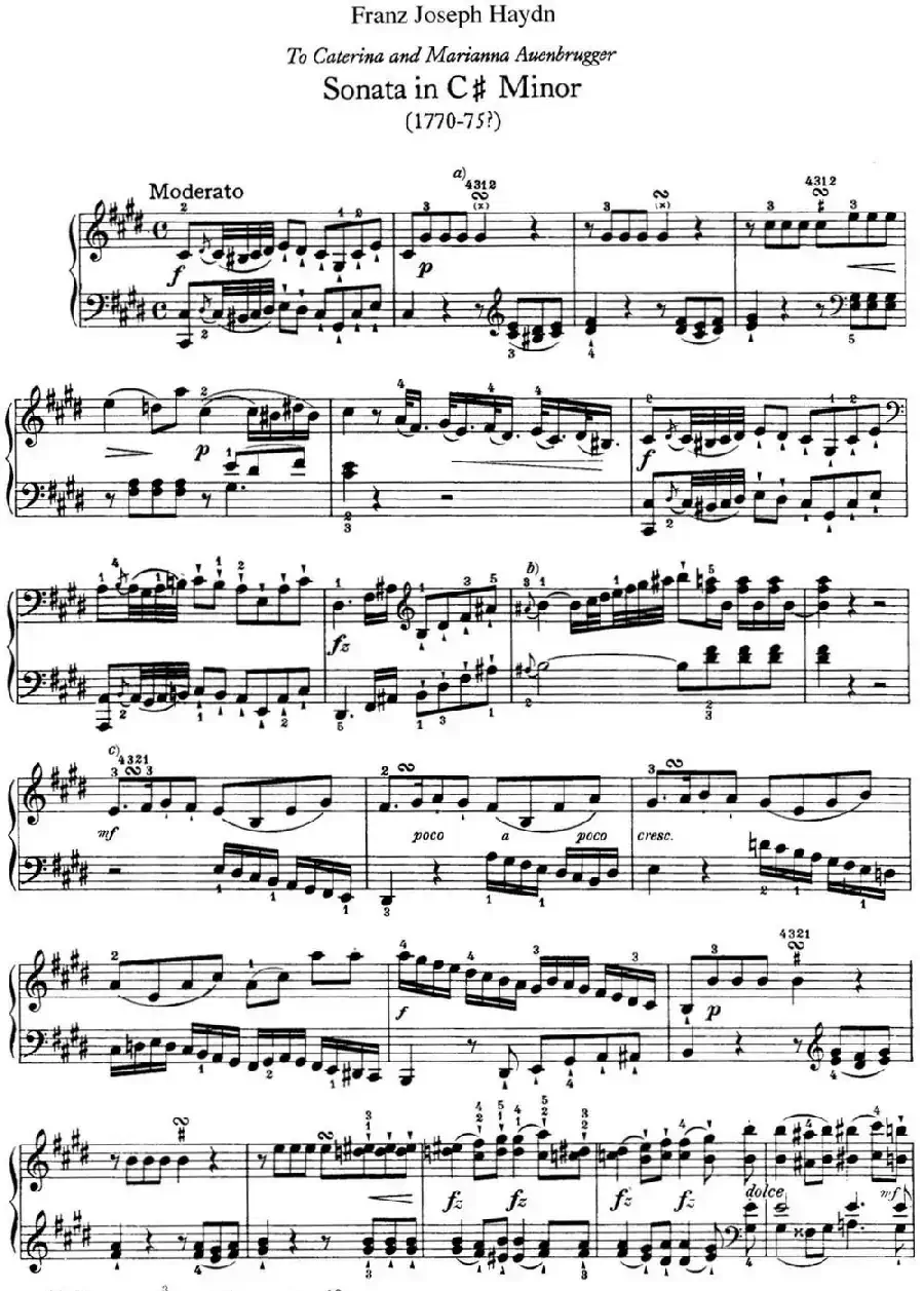 海顿 钢琴奏鸣曲 Hob XVI 36 in C-sharp minor