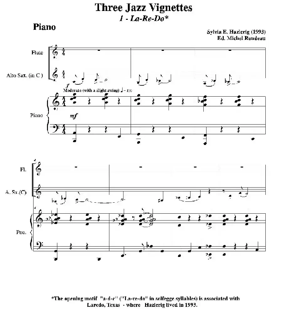 Three jazz vignettes(第一乐章)(三重奏钢琴分谱)